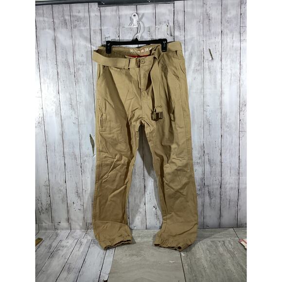 Cargo Pants Mens 36 Relaxed Straight Brown Belted Y2K Skater - Picture 2 of 5